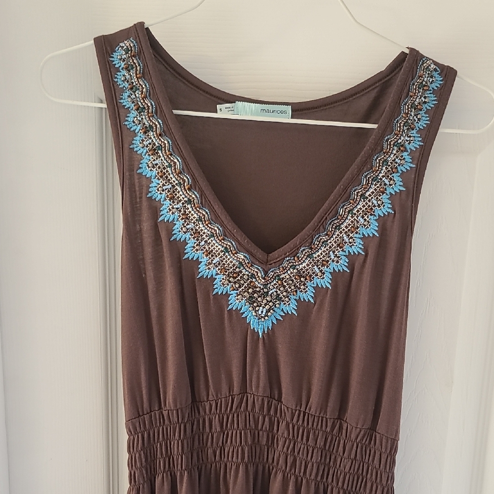 Maurices Chocolate Dress with Sky Blue Detailing